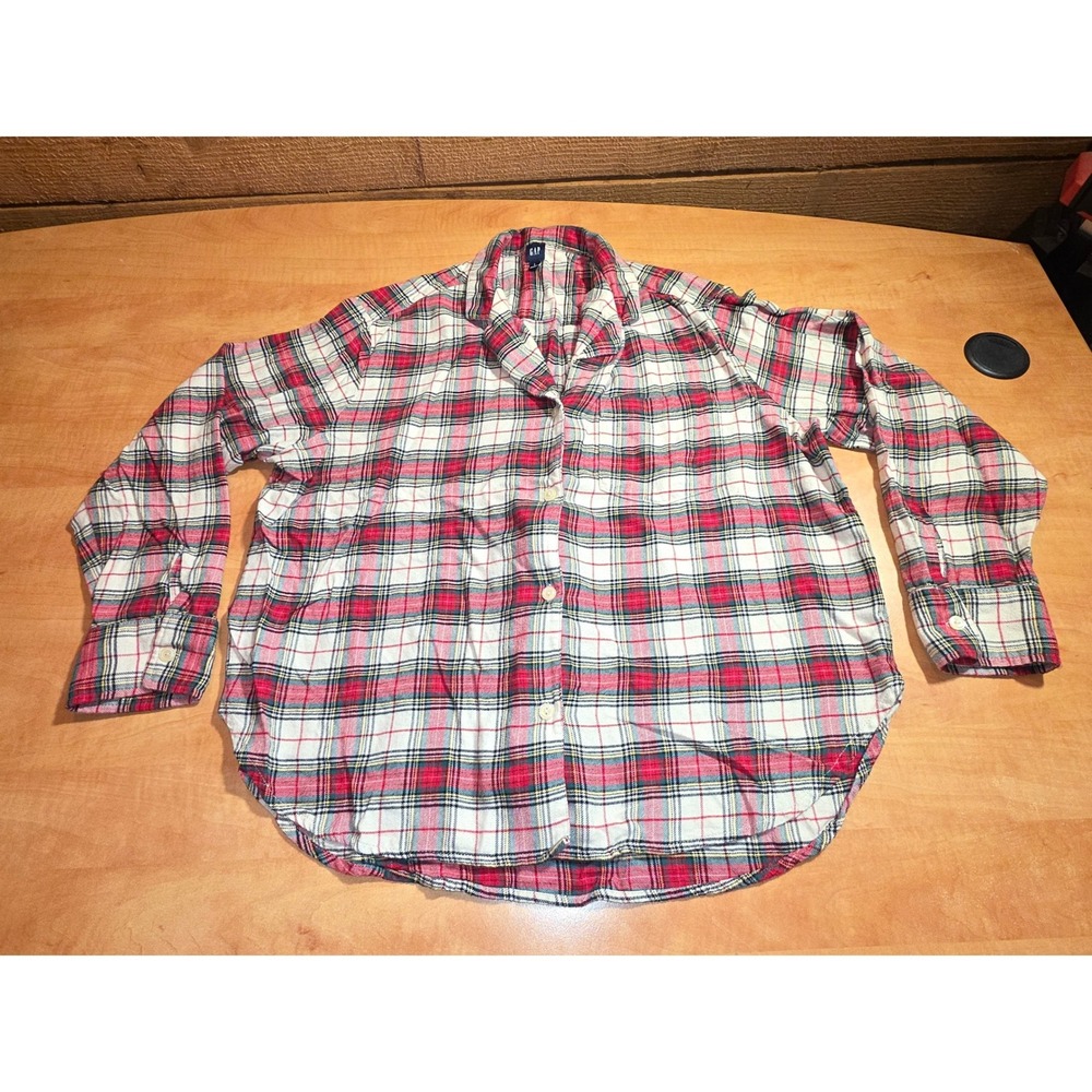 Gap Womens Red White Plaid Flannel‎ Sleep Shirt Long Sleeve Button Down Large